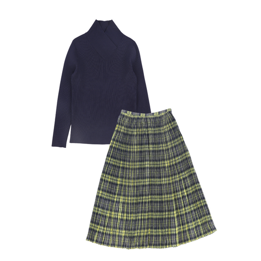 VALENTINA GREY GATHERED PLEAT PLAID SET