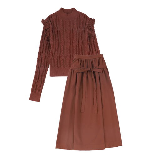 VALENTINA RUST LACE POINTELLE SWEATER SET