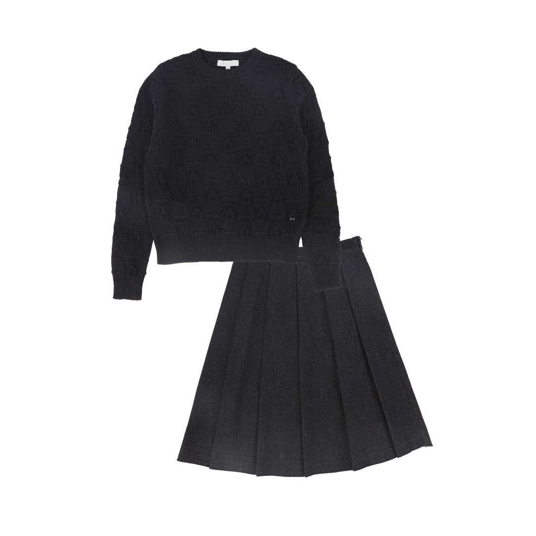 BACE COLLECTION BLACK CHECKED BUBBLE KNIT SWEATER SET