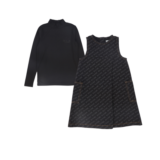 BACE COLLECTION BLACK PRINTED DENIM JUMPER SET