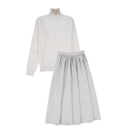 BAMBOO LIGHT GREY RUFFLE NECK SWEATER SET