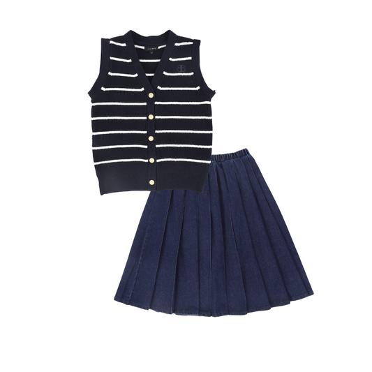 BAMBOO NAVY STRIPE KNIT VEST SET