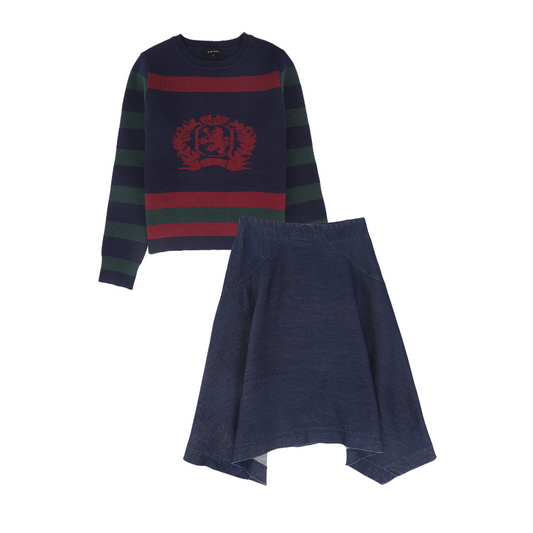 BAMBOO NAVY/RED STRIPE CREST SWEATER SET