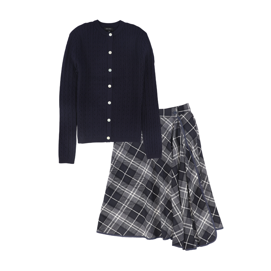 BAMBOO NAVY PLAID WRAP RUFFLE SKIRT SET