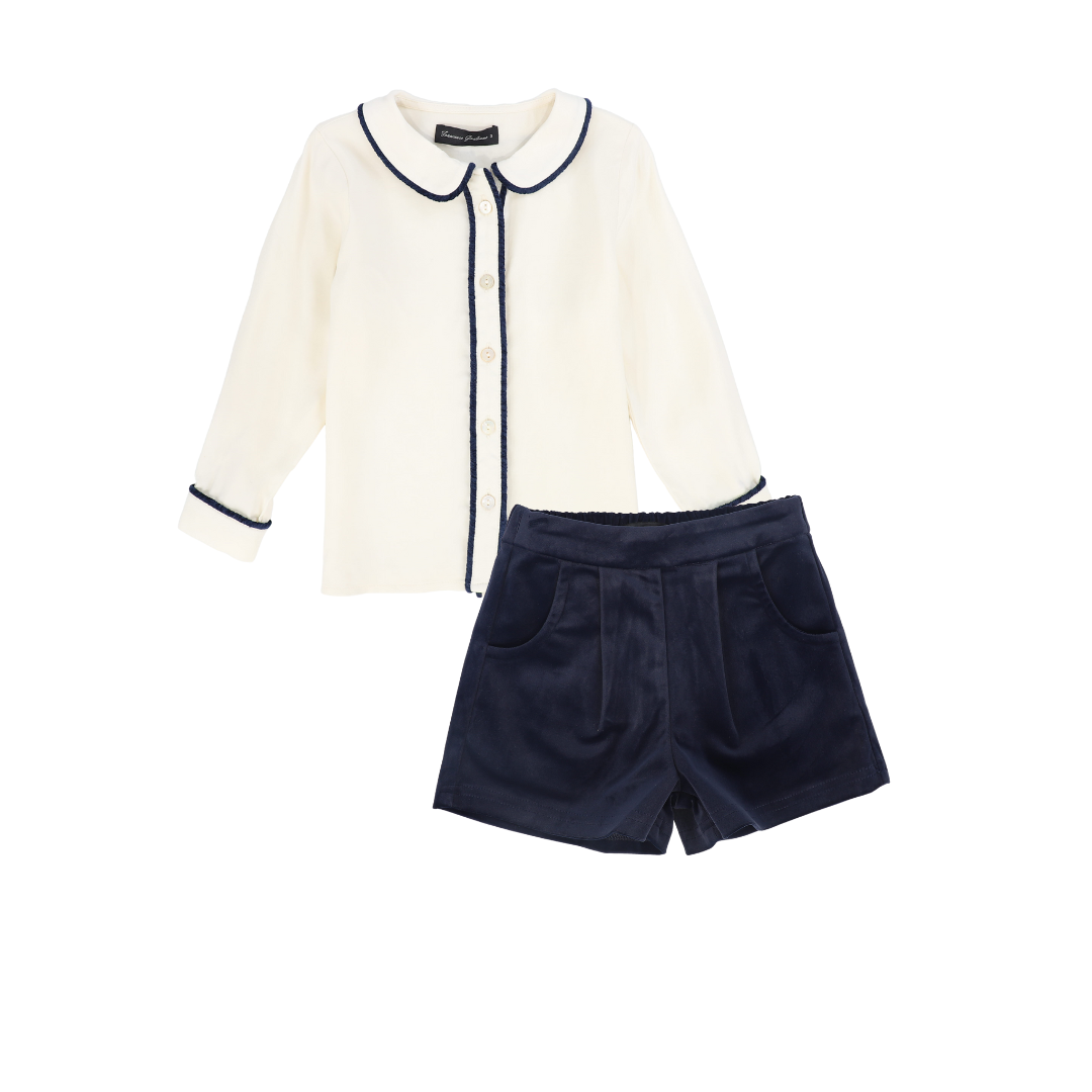 FRANCESCA GUILIANO CREAM/BLUE VELVET SHORT SET