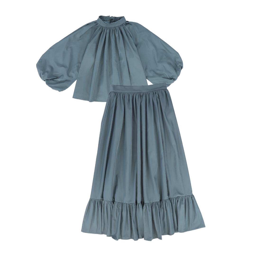 FRANCESCA GUILIANO DUSTY BLUE GATHERED SET