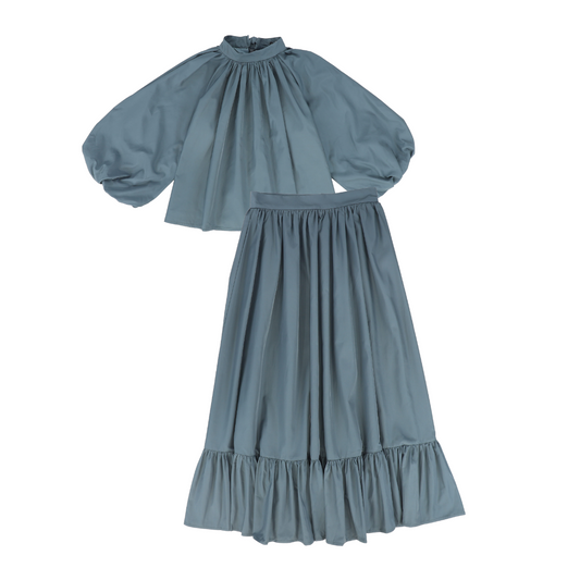 FRANCESCA GUILIANO DUSTY BLUE GATHERED SET