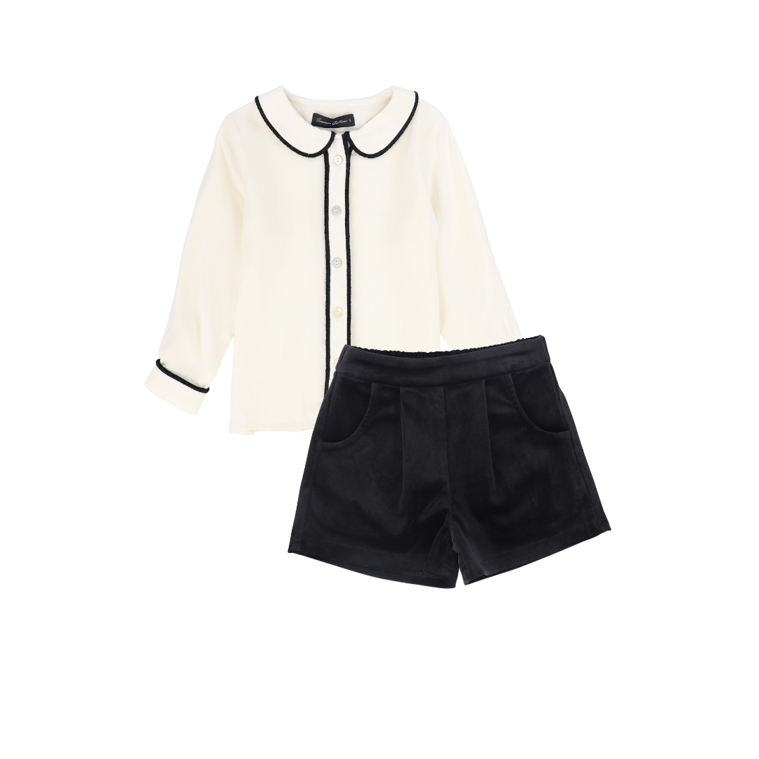 FRANCESCA GUILIANO CREAM/BLACK VELVET SHORT SET