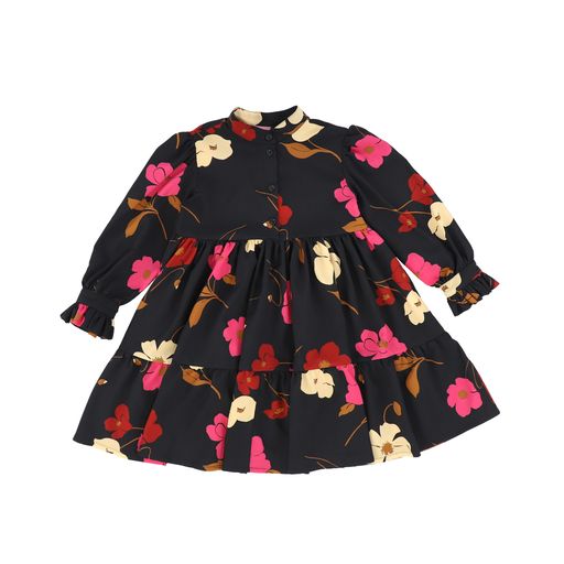 CHRISTINA ROHDE BLACK FLORAL PRINT WAISTED DRESS