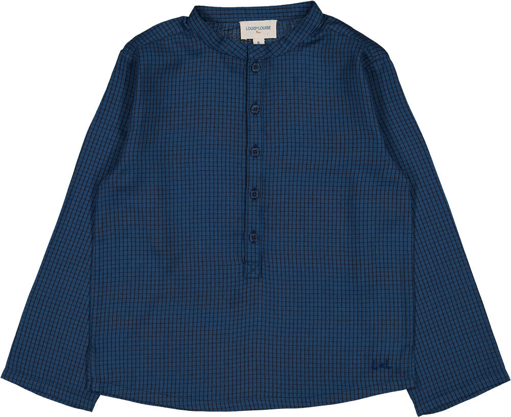 Navy Twill Brushed Check Shirt | Size 12M by Louis Louise