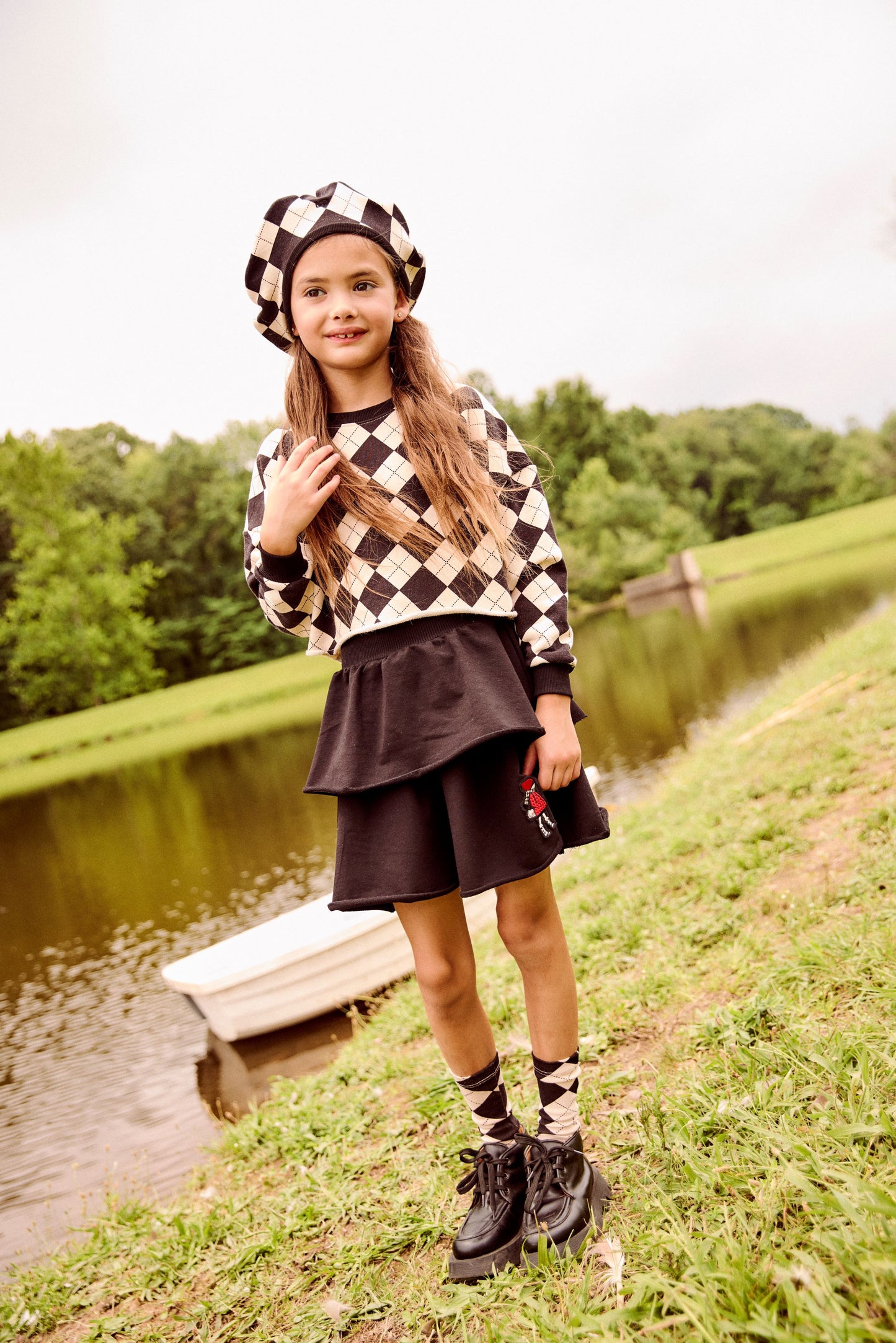 LITTLE PARNI BLACK TERRY PANEL SKIRT