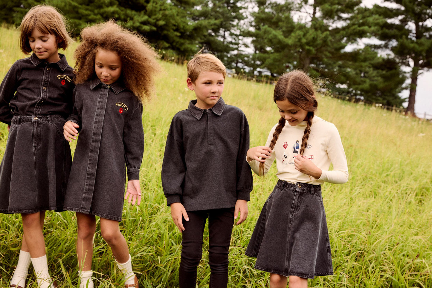 LITTLE PARNI GREY DENIM COLLARED POLO