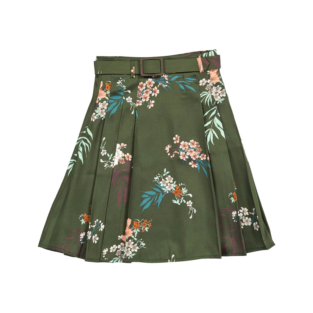 CHRISTINA ROHDE OLIVE GREEN FLORAL PLEAT SKIRT [FINAL SALE] – Luibelle