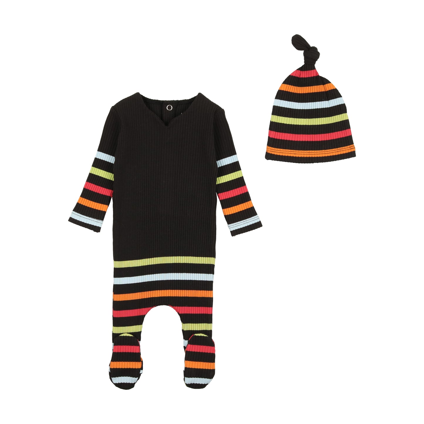 BEE & DEE BLACK MULTI STRIPE FOOTIE WITH BEANIE