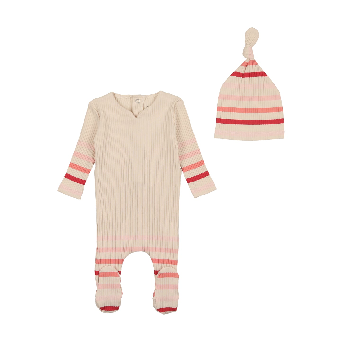 BEE & DEE GIRLS BIRCH STRIPE FOOTIE WITH BEANIE
