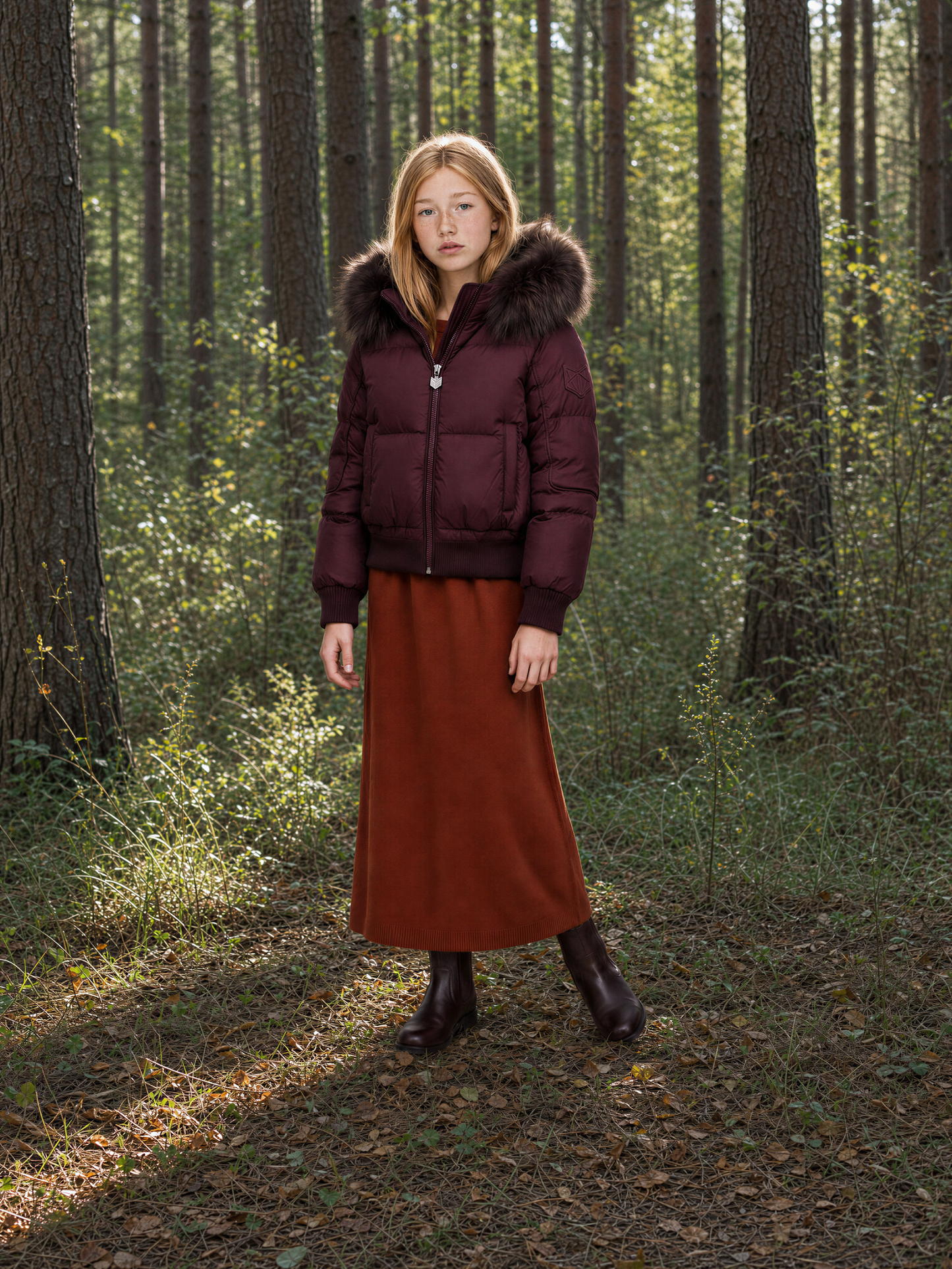 SCOTCH BONNET PLUM FUR TRIM PUFFER COAT