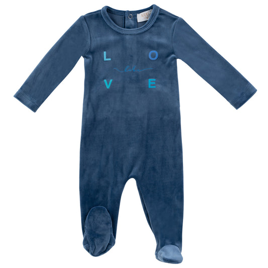 KIPP BLUE VELOUR WORDED FOOTIE