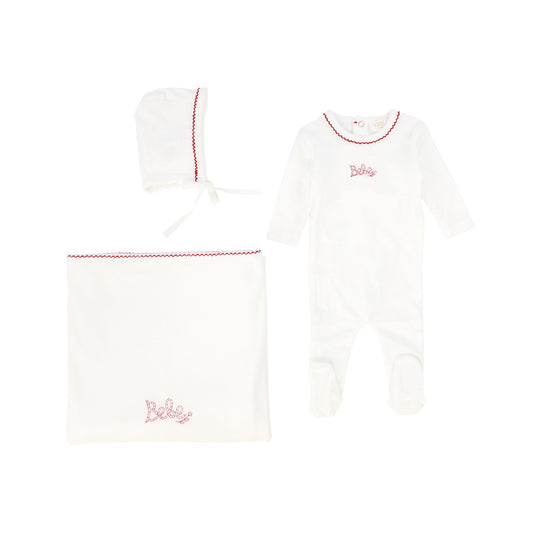 KIPP WHITE/RED BEBE FOOTIE SET