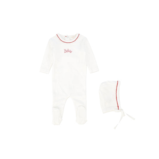 KIPP WHITE/RED BEBE FOOTIE + BONNET