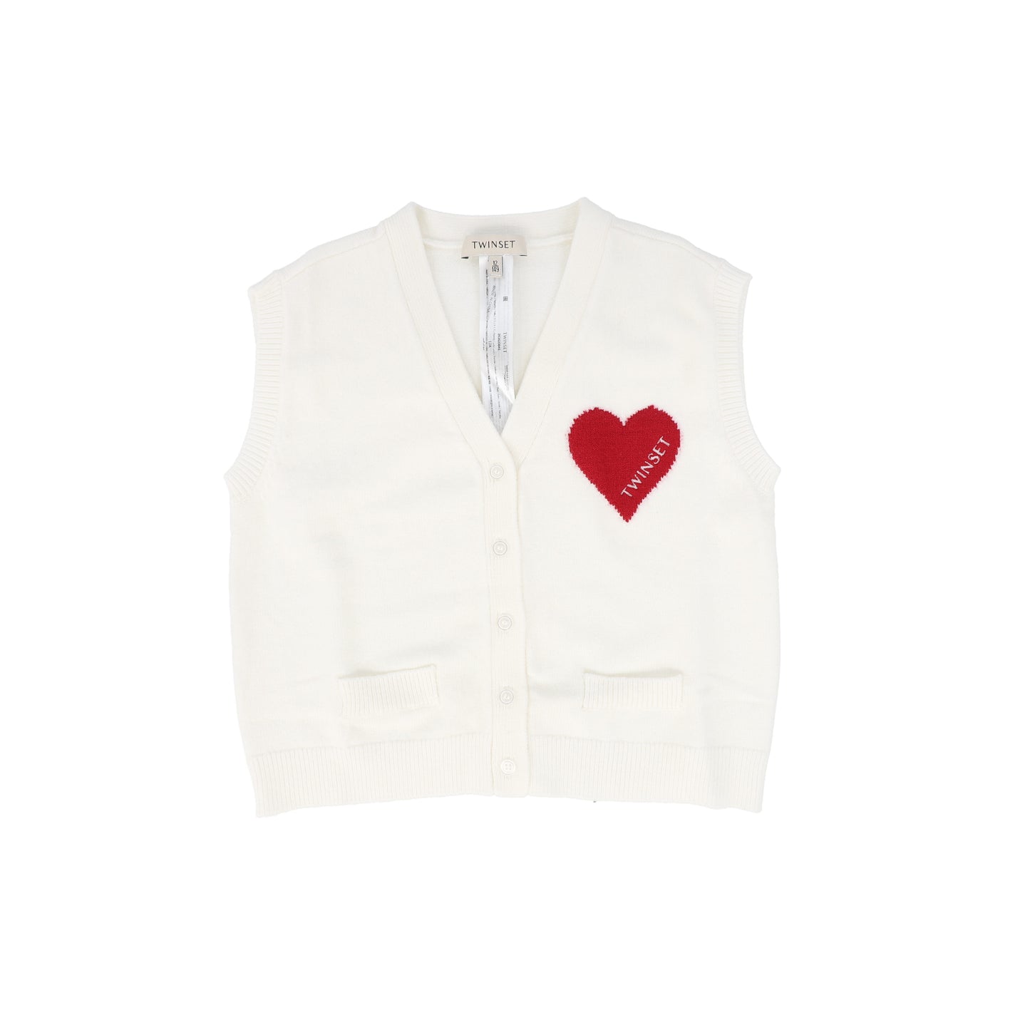 TWINSET SNOW WHITE HEART DETAIL KNIT SWEATER VEST