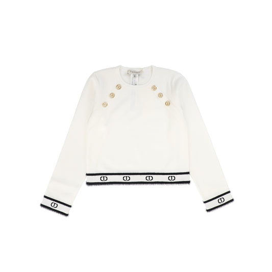 TWINSET OFF WHITE LOGO TRIM SWEATER