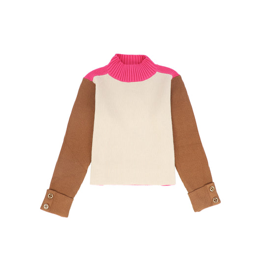 TWINSET BEIGE COLORBLOCK RIBBED KNIT SWEATER