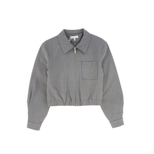 TWINSET HEATHER GREY GATHERED COLLAR JACKET