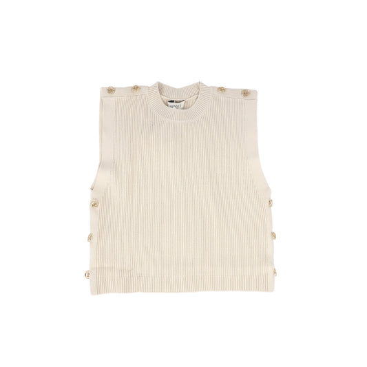 TWINSET BEIGE RIBBED KNIT BUTTON VEST