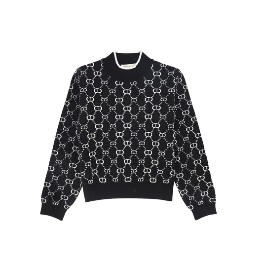 TWINSET BLACK/WHITE LOGO PRINT SWEATER