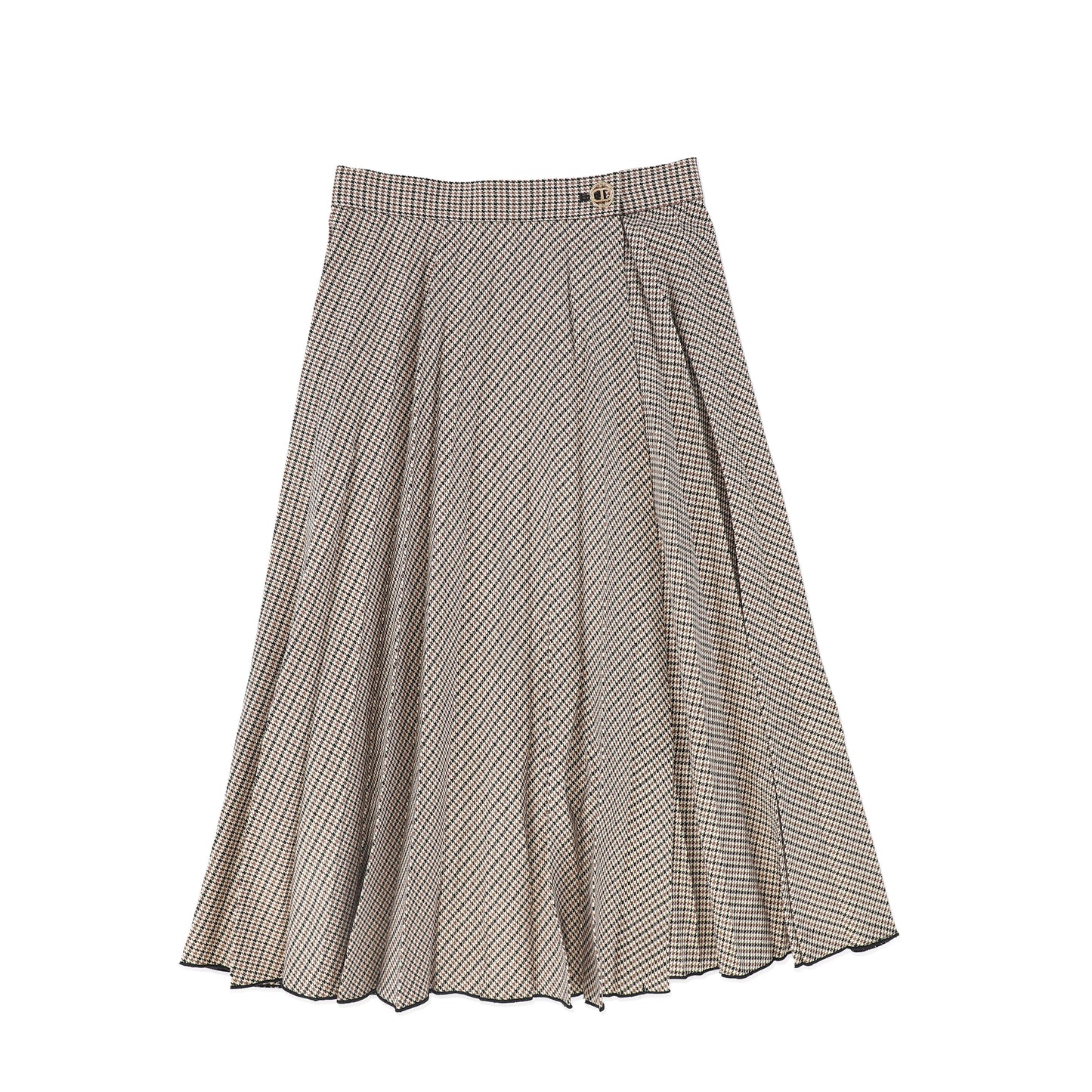 TWINSET BROWN HOUNDSTOOTH PLEATED SKIRT