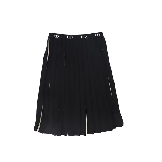 TWINSET BLACK/OFF WHITE STRIPE KNIT PLEAT SKIRT
