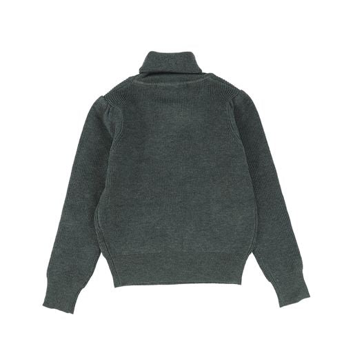 LILOU HUNTER GREEN PUFF SHOULDER TURTLENECK SWEATER