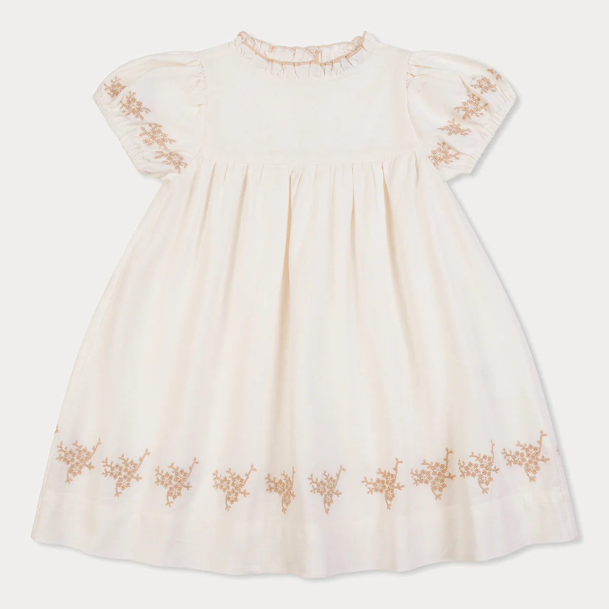 ORANGE DIMANCHE OFF WHITE LINEN EMBROIDERED DRESS