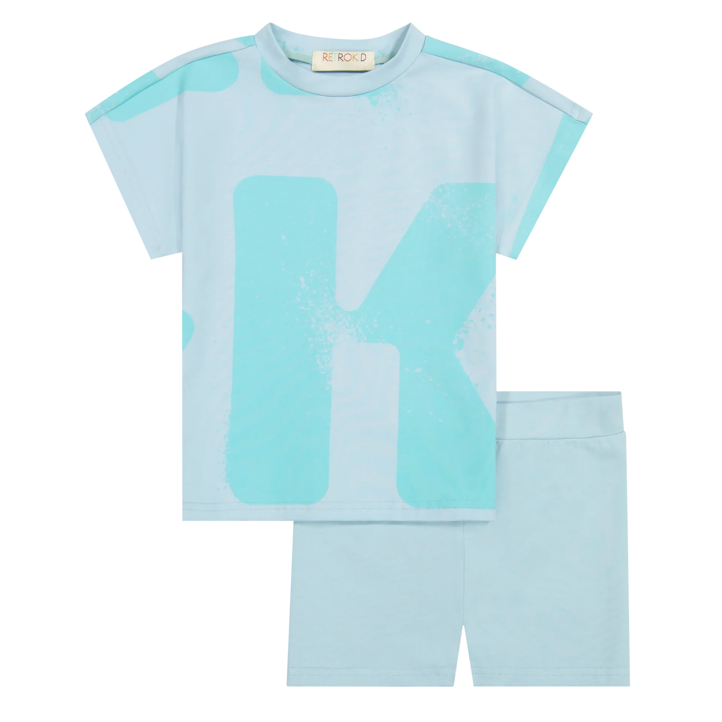 RETRO KID BLUE GREEN LOGO SHORTS SET