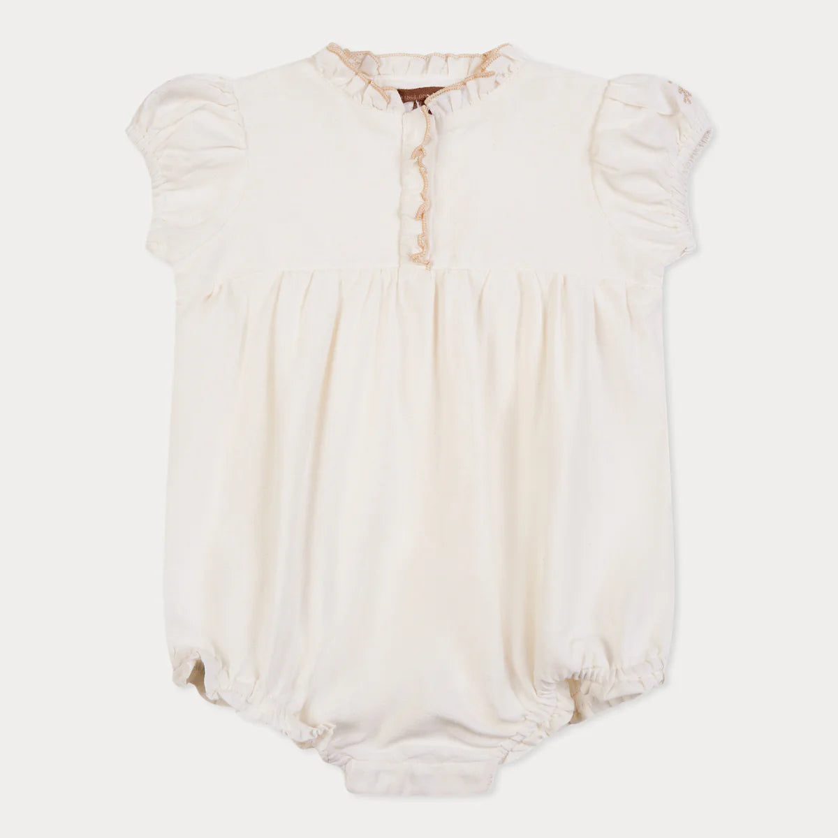 ORANGE DIMANCHE OFF WHITE LINEN EMBROIDERED ROMPER