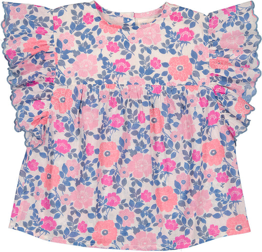LOUIS LOUISE PINK FLORAL RUFFLE TOP [FINAL SALE]