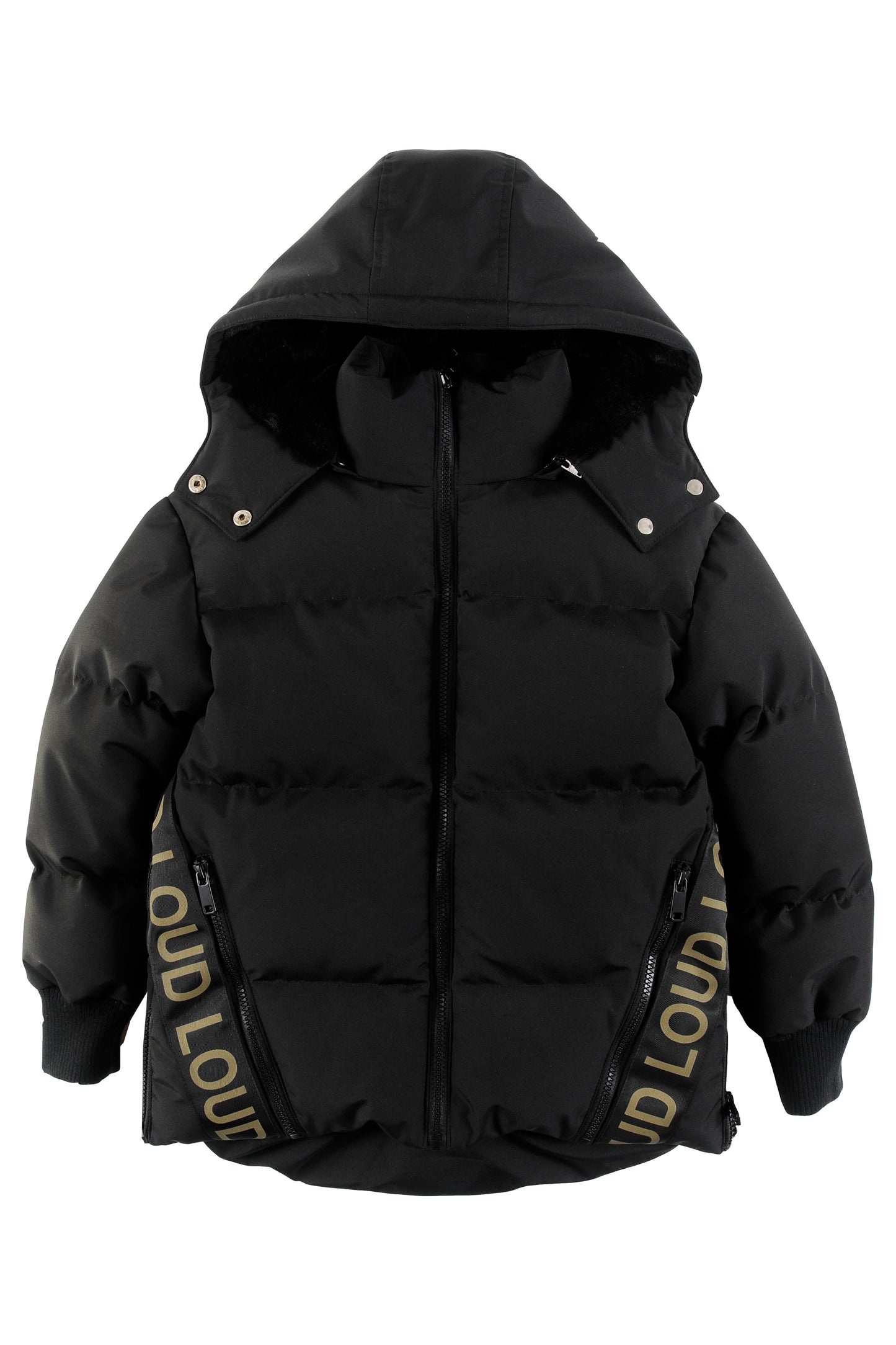 LOUD BLACK FUR LINED LOGO PUFFER COAT