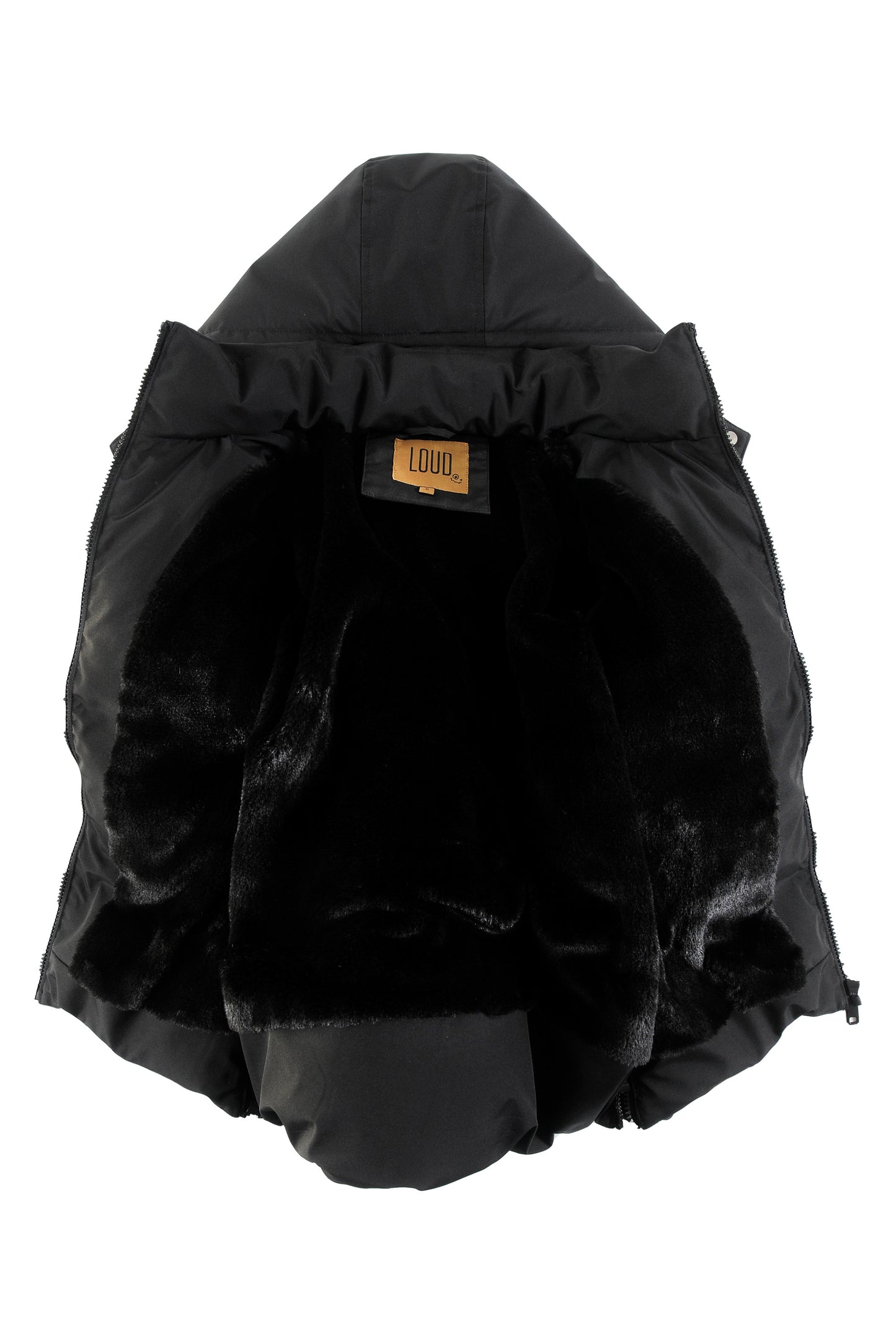 LOUD BLACK FUR LINED LOGO PUFFER COAT