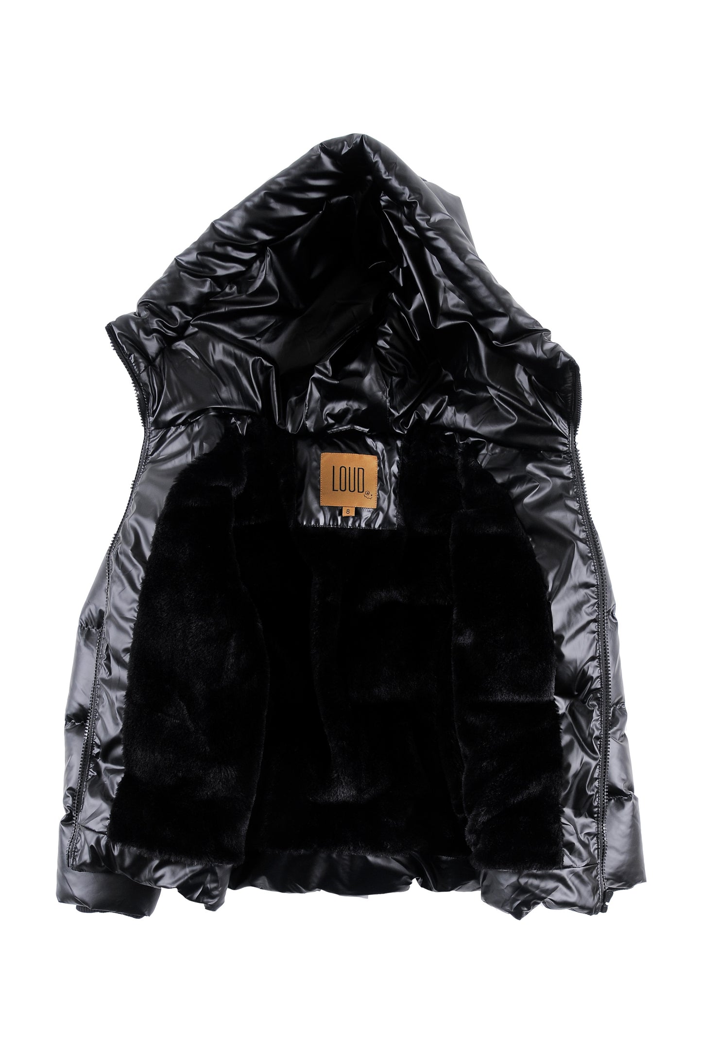 LOUD SHINY BLACK FUR LINED COAT