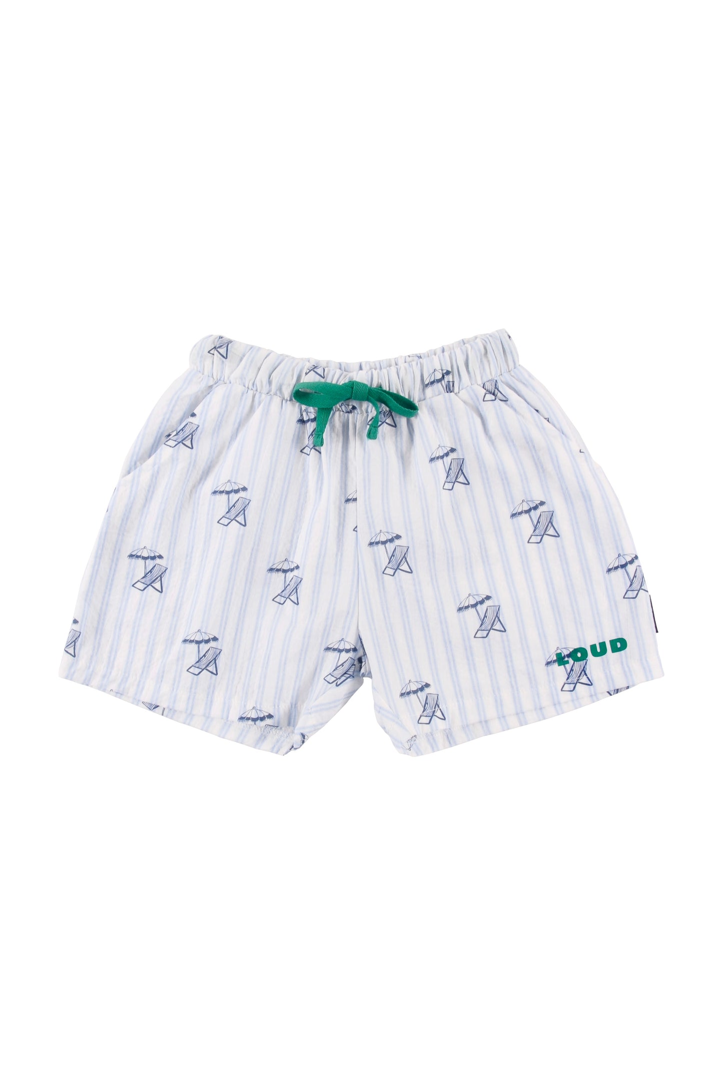 LOUD LIGHT BLUE SEERSUCKER LOGO PRINT SHORTS