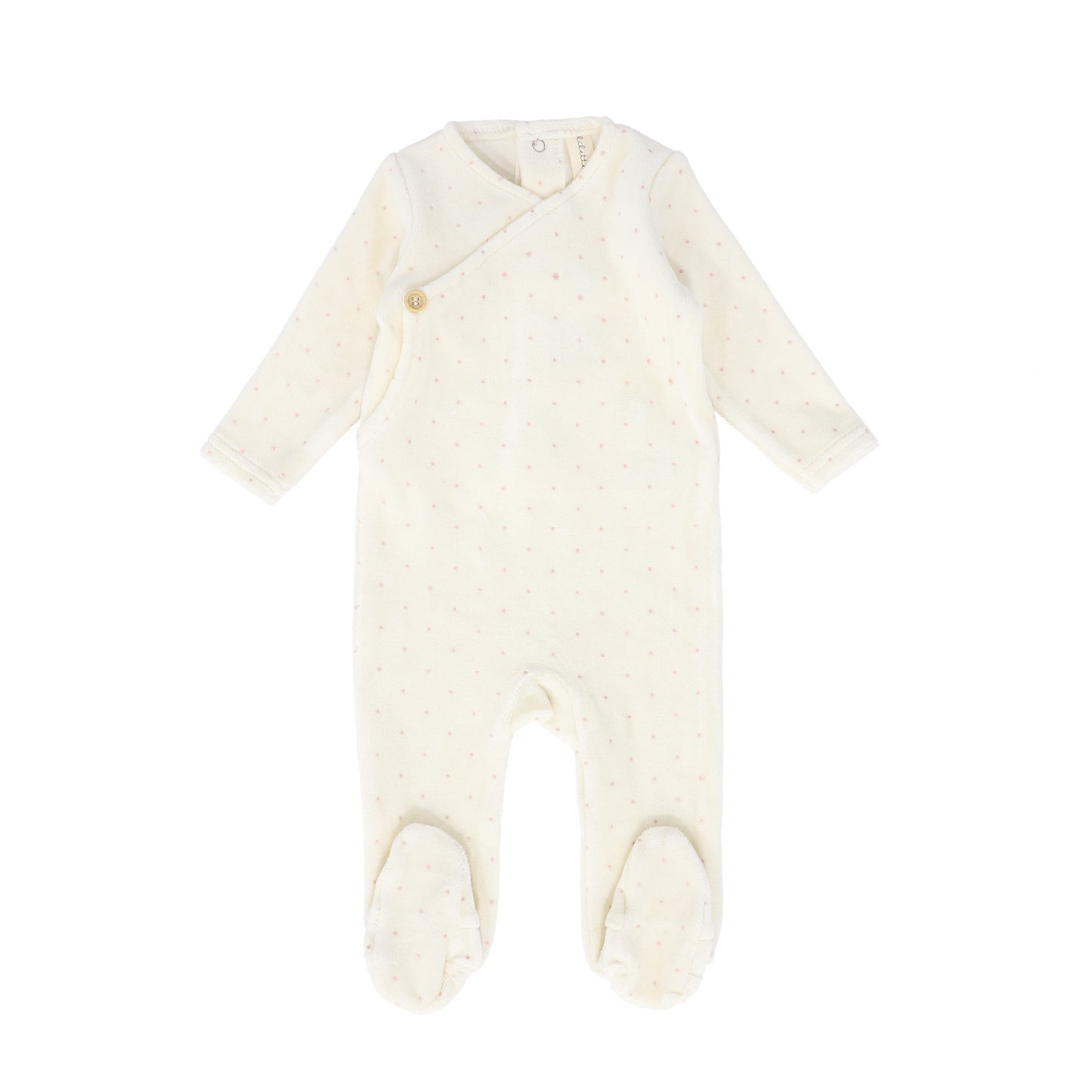 LILETTE CREAM AND PINK DOT VELOUR BUTTON WRAP FOOTIE