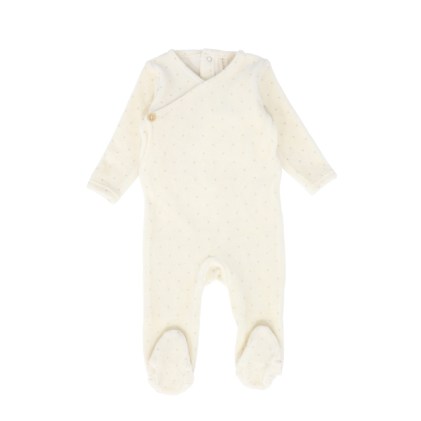 LILETTE CREAM AND TAUPE DOT VELOUR BUTTON WRAP FOOTIE