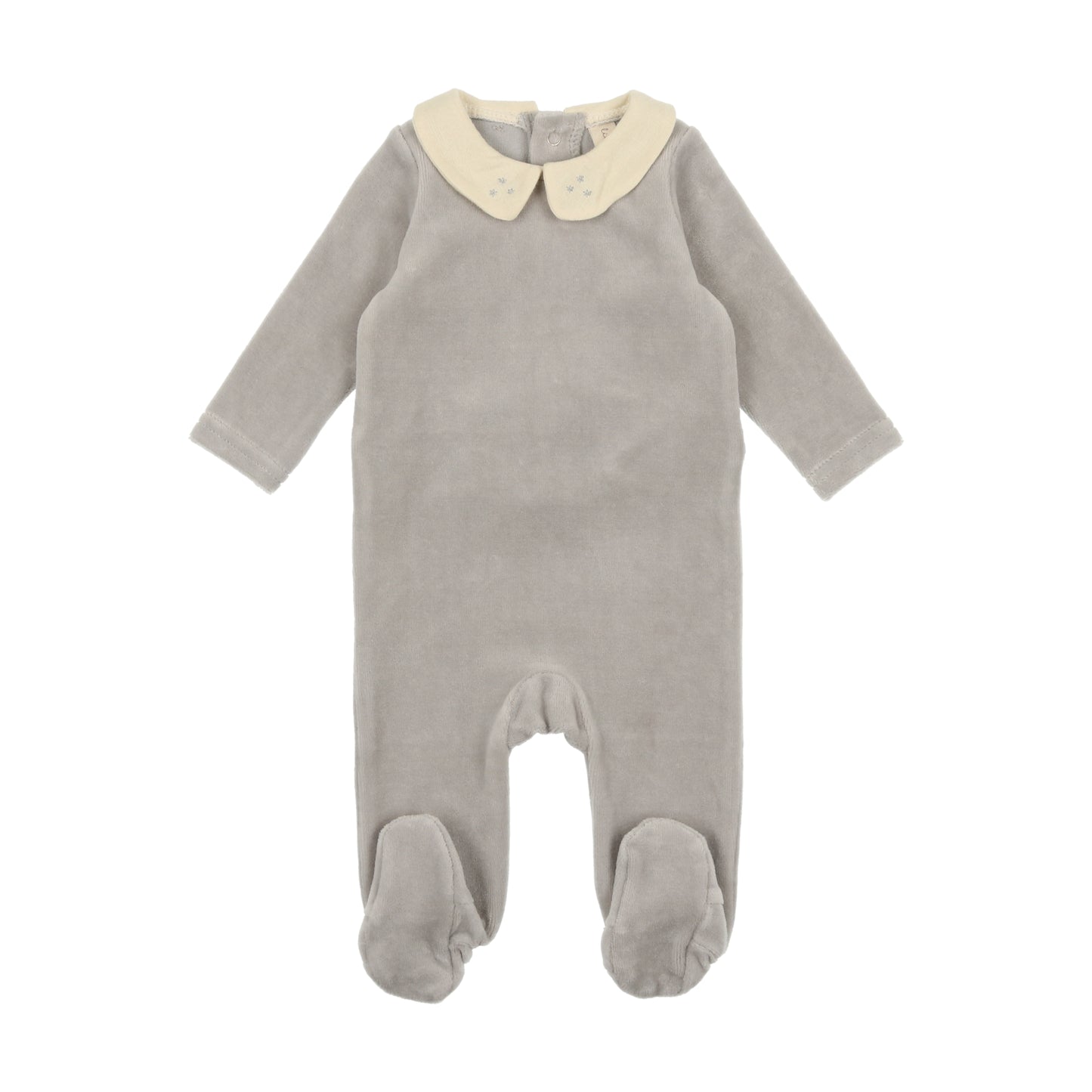 LILETTE DUSTY BLUE VELOUR COLLARED FOOTIE