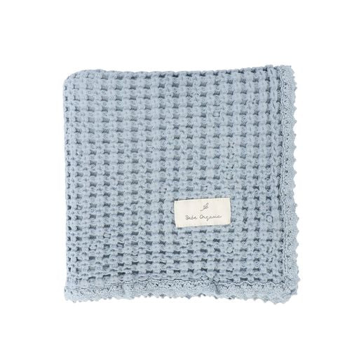 BEBE ORGANIC BLUE WAFFLE KNIT BLANKET