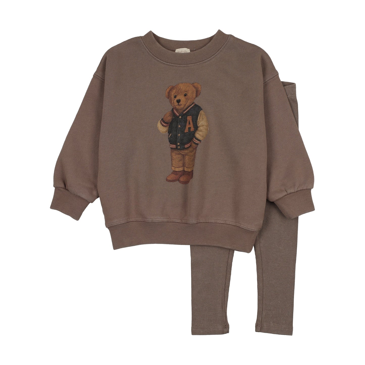 ANALOGIE WASHED BROWN VARSITY BEAR SWEATSHIRT SET