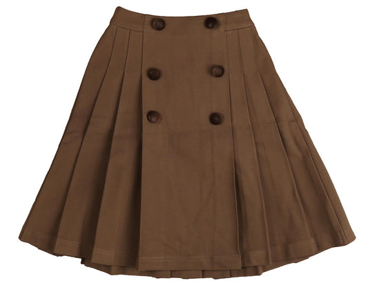 BELATI BROWN JERSEY PLEATED BUTTON SKIRT