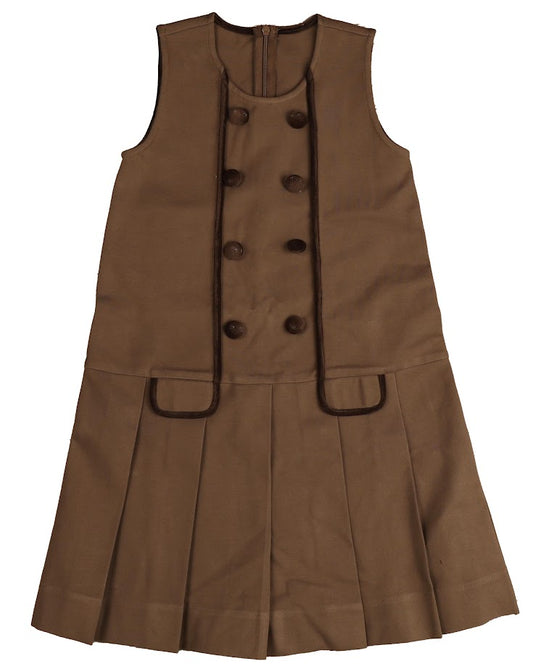 BELATI BROWN VELVET TRIM PLEAT JERSEY DRESS