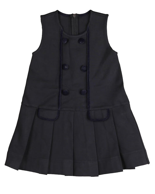 BELATI NAVY VELVET TRIM PLEAT JERSEY DRESS