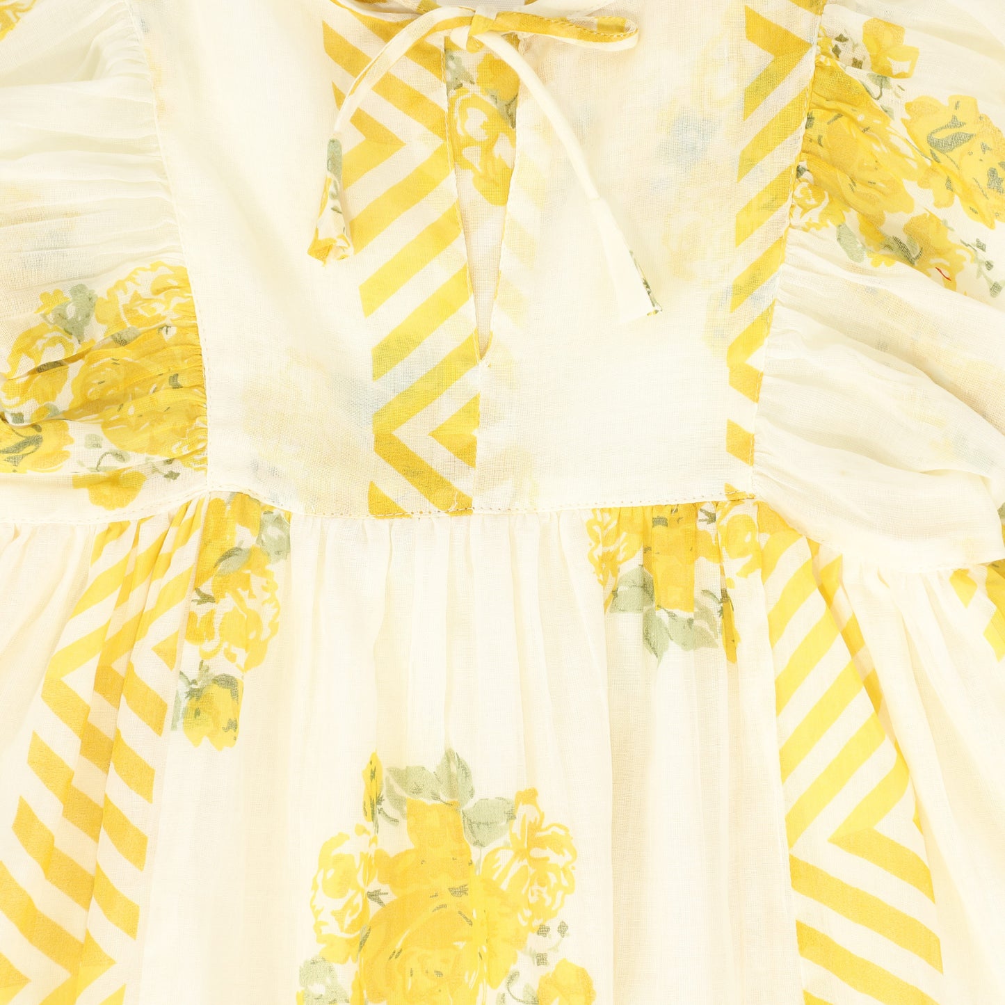 YO BABY WHITE/YELLOW ROSE BUNCH PUFF SLEEVE DRESS