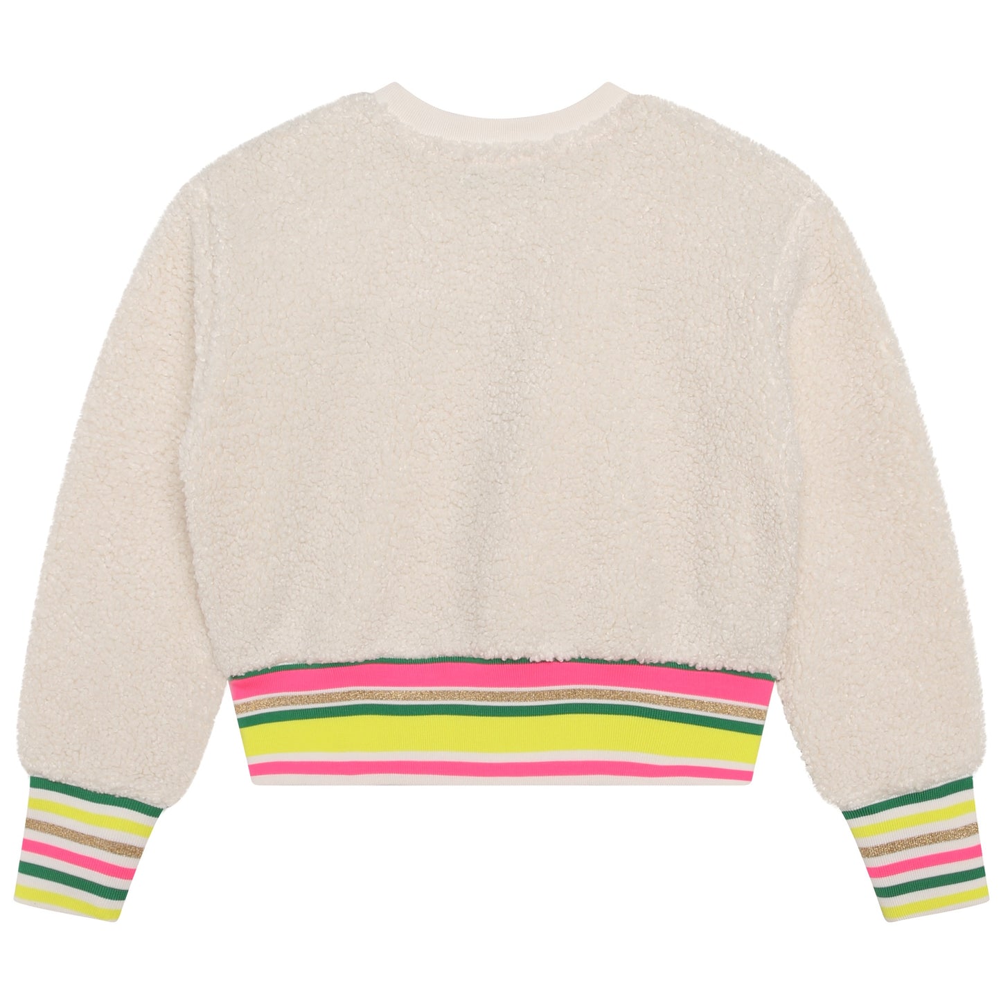 KARL LAGERFELD OFF WHITE SHERPA STRIPED WAIST SWEATSHIRT